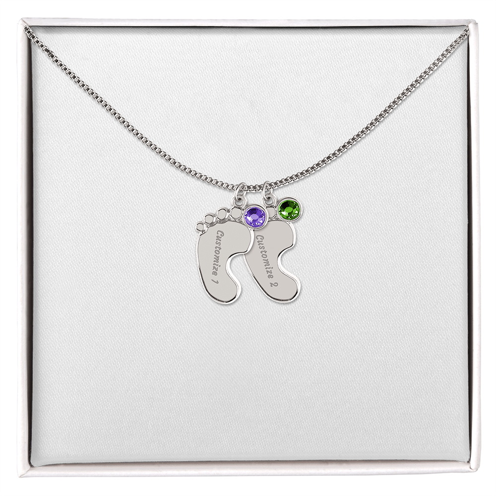 Baby Feet Necklace with Birthstone - Engraved