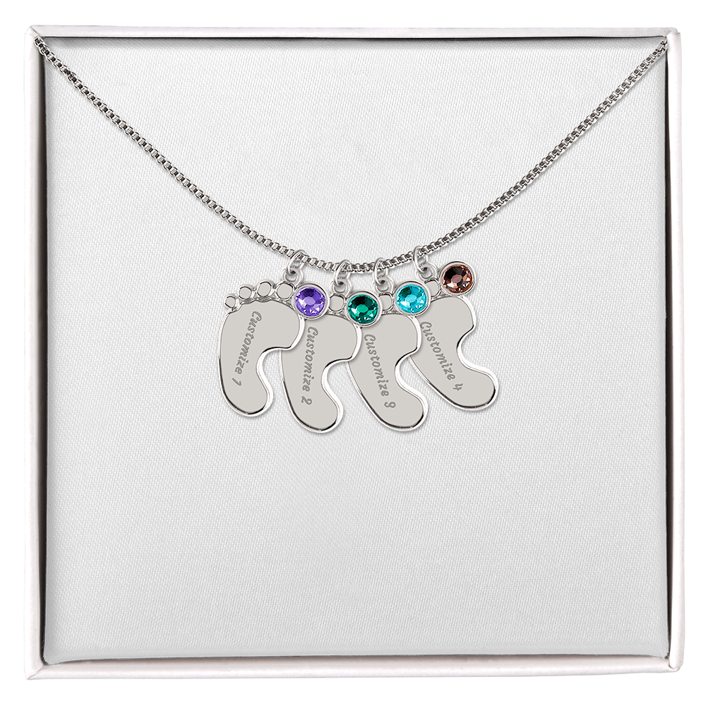 Baby Feet Necklace with Birthstone - Engraved