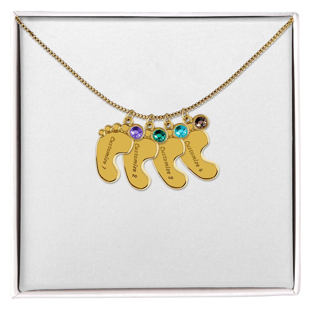 Baby Feet Necklace with Birthstone - Engraved