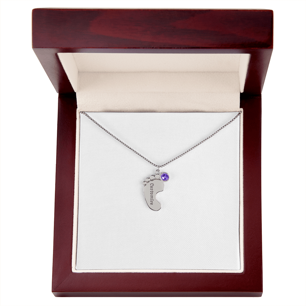 Baby Feet Necklace with Birthstone - Engraved