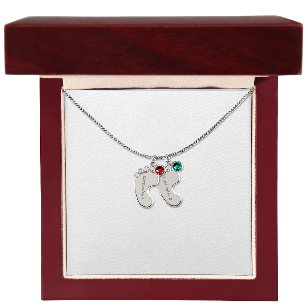 Baby Feet Necklace with Birthstone - Engraved