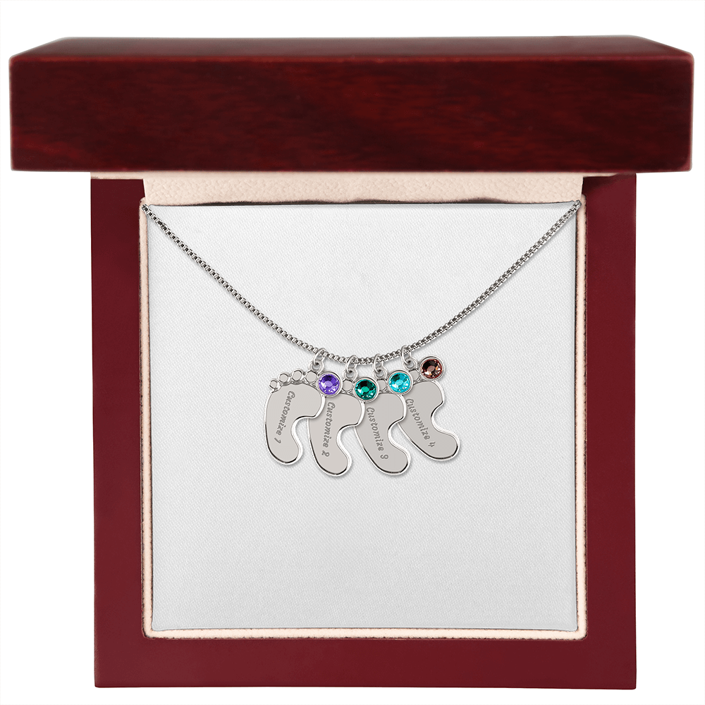 Baby Feet Necklace with Birthstone - Engraved