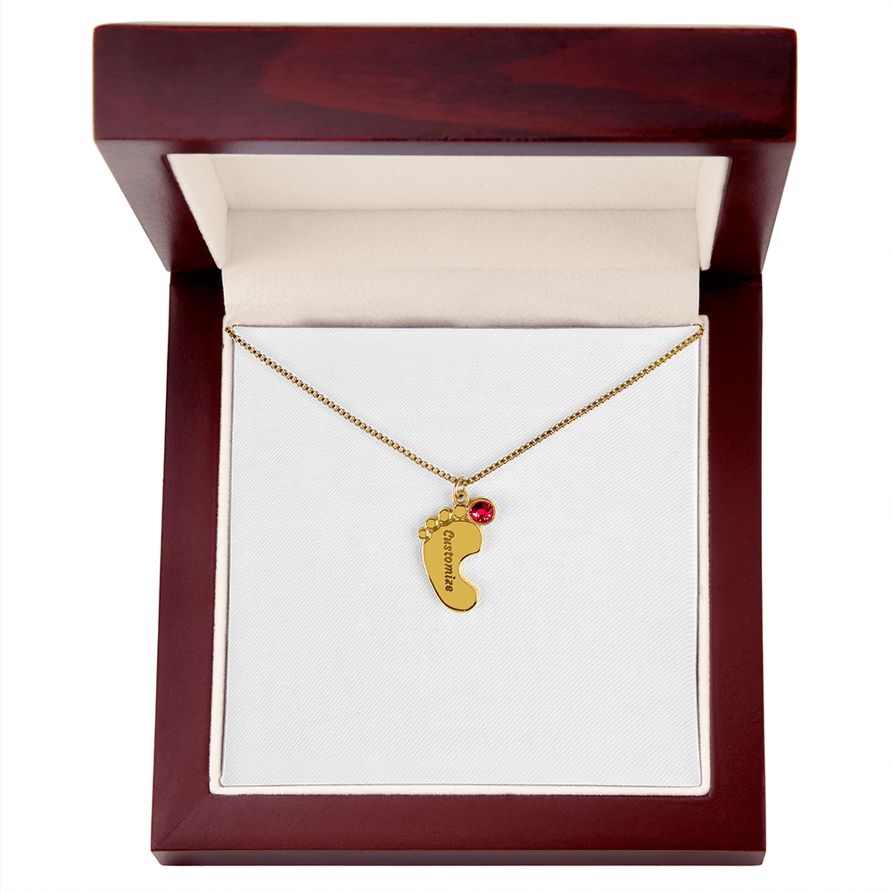 Baby Feet Necklace with Birthstone - Engraved