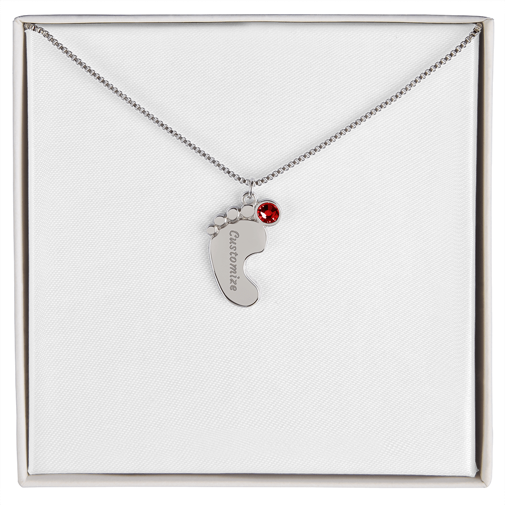 Baby Feet Necklace with Birthstone - Engraved