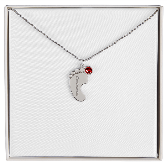 Baby Feet Necklace with Birthstone - Engraved