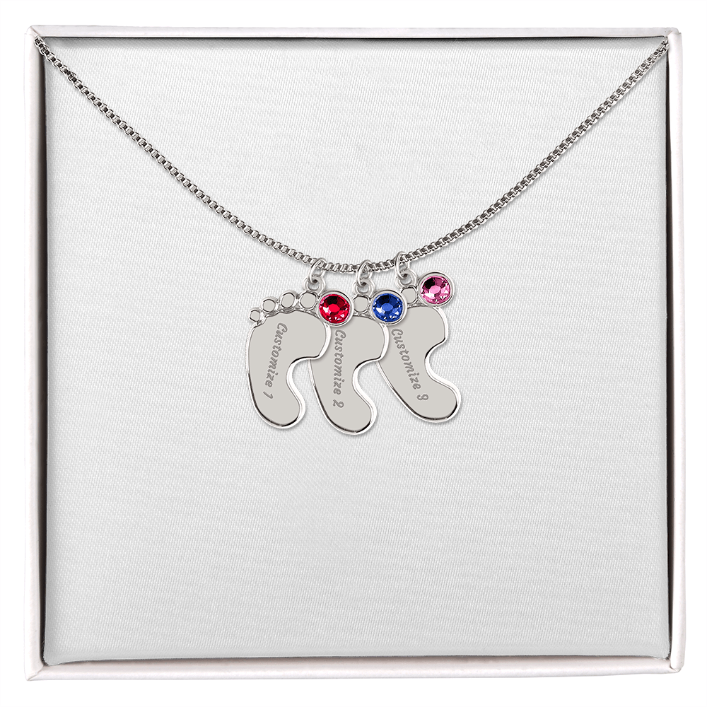 Baby Feet Necklace with Birthstone - Engraved
