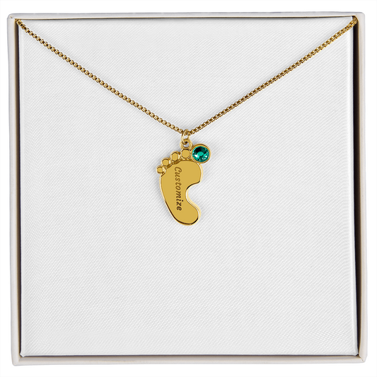 Baby Feet Necklace with Birthstone - Engraved