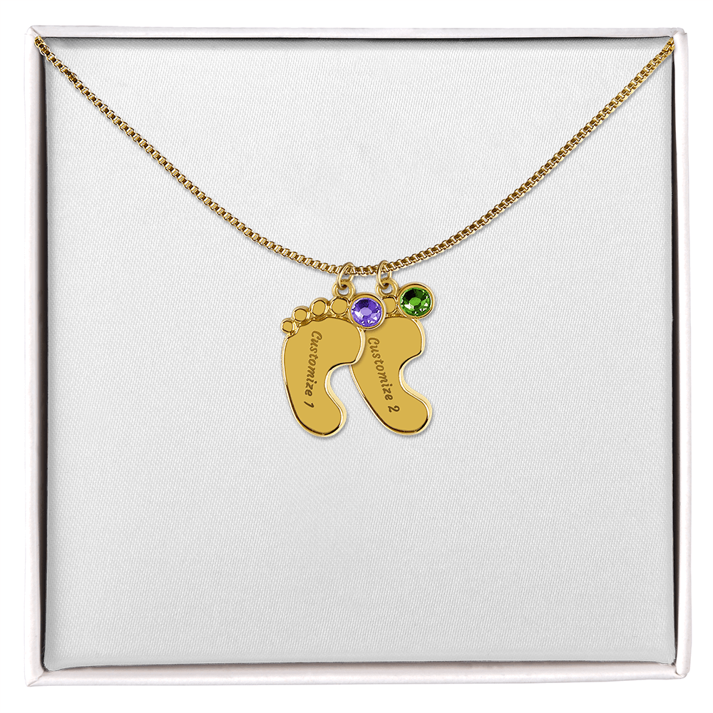 Baby Feet Necklace with Birthstone - Engraved