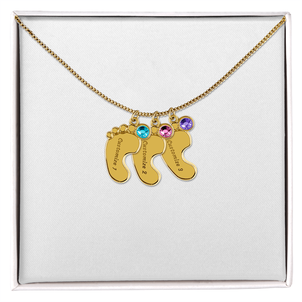 Baby Feet Necklace with Birthstone - Engraved
