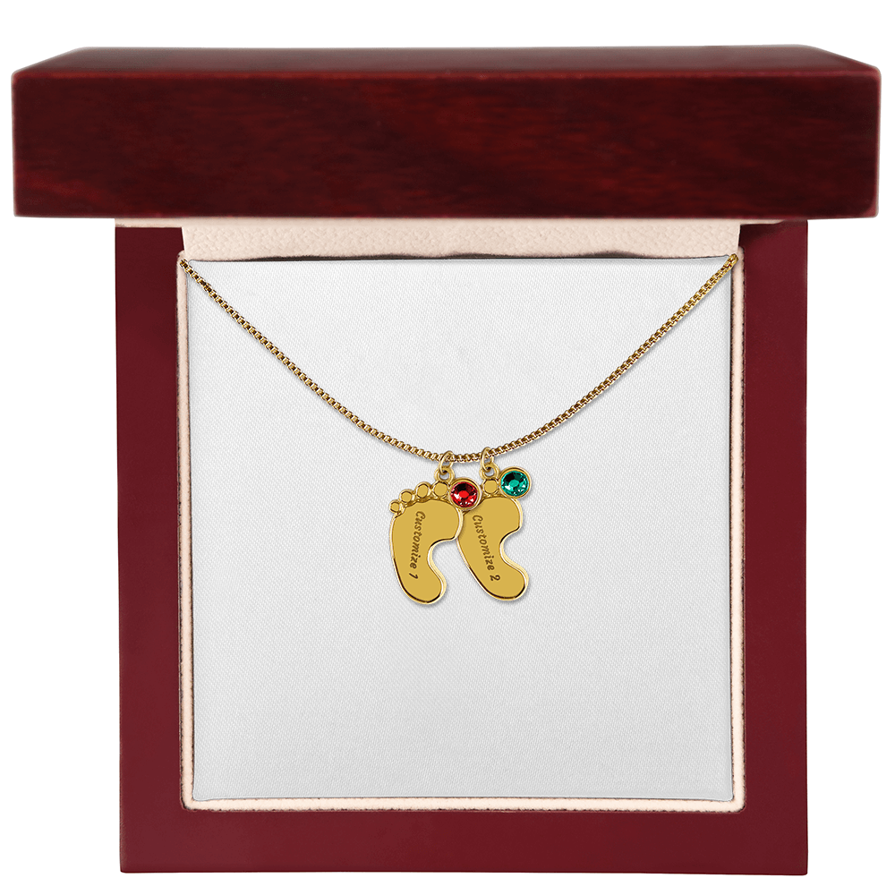 Baby Feet Necklace with Birthstone - Engraved