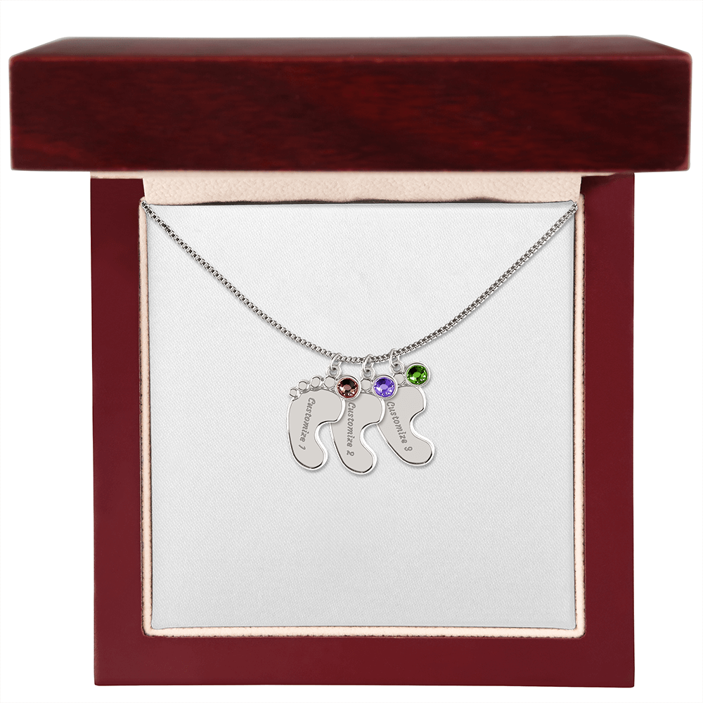 Baby Feet Necklace with Birthstone - Engraved