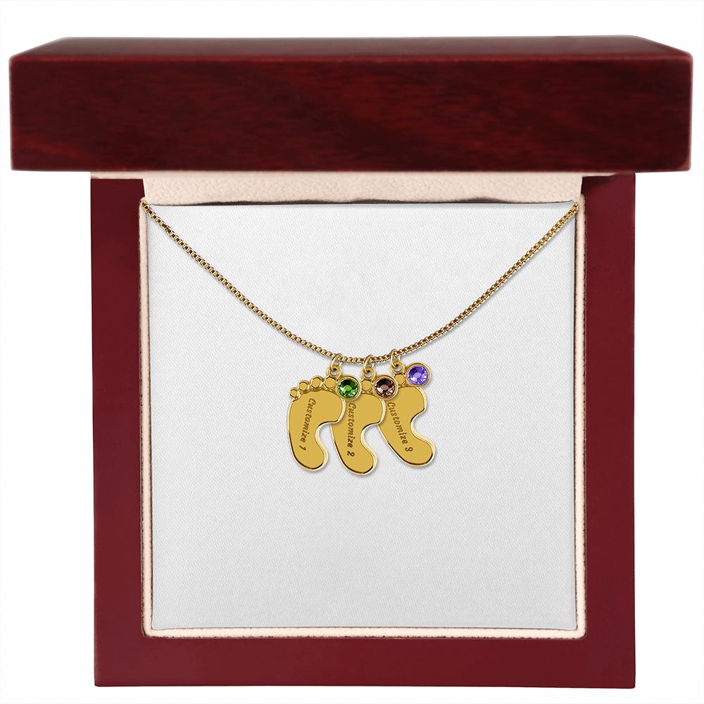 Baby Feet Necklace with Birthstone - Engraved