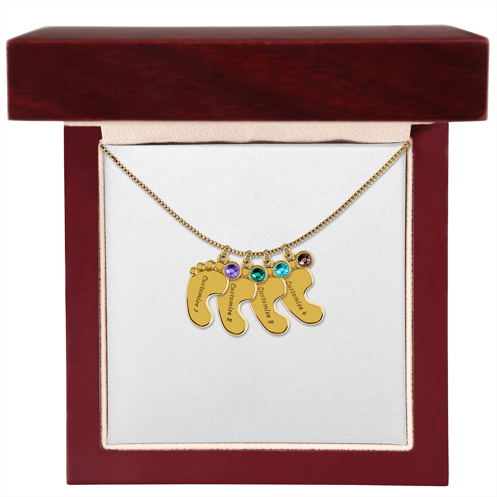 Baby Feet Necklace with Birthstone - Engraved